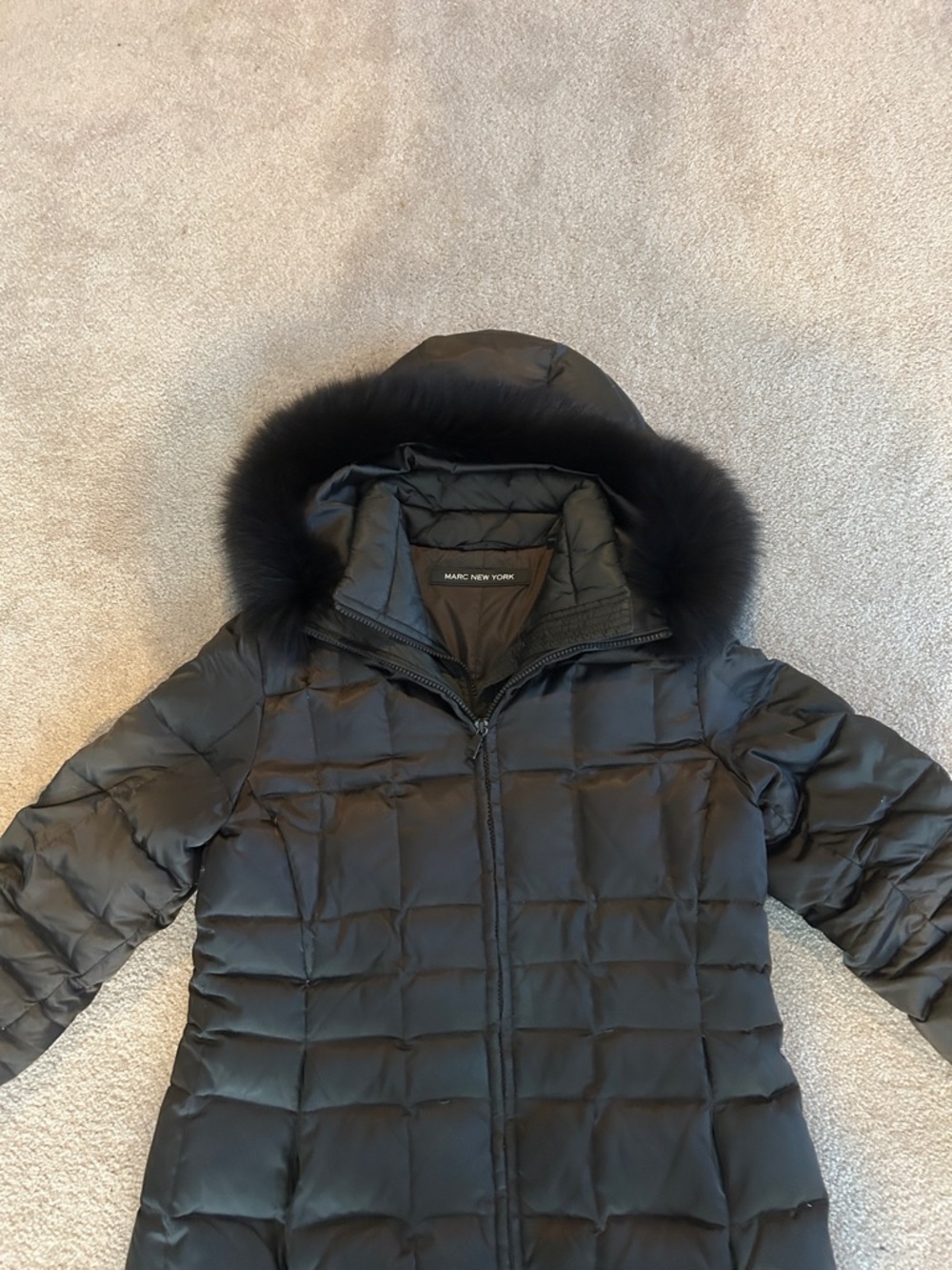 Marc New York brown Quilted Hooded Puffer Coat with Fur-Trim